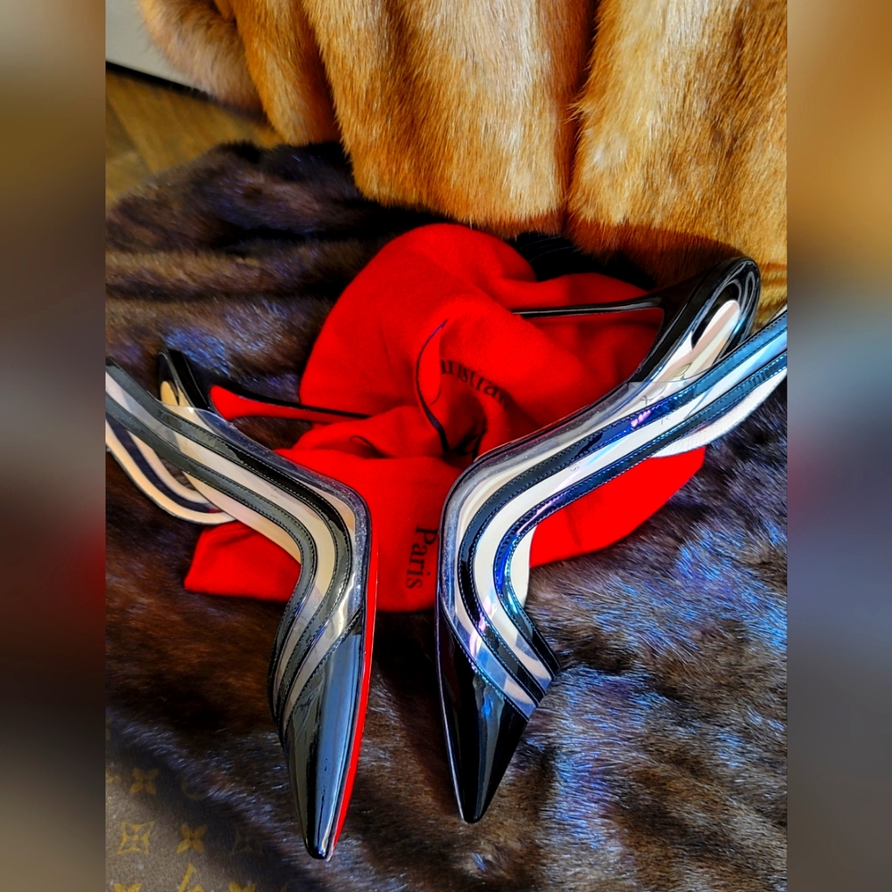 Christian Louboutin Black/Clear Vinyl Slingback Heels
